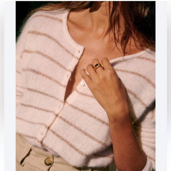 NWOT SEZANE Gaspard cardigan ECRU GOLD Striped - Picture 4 of 14